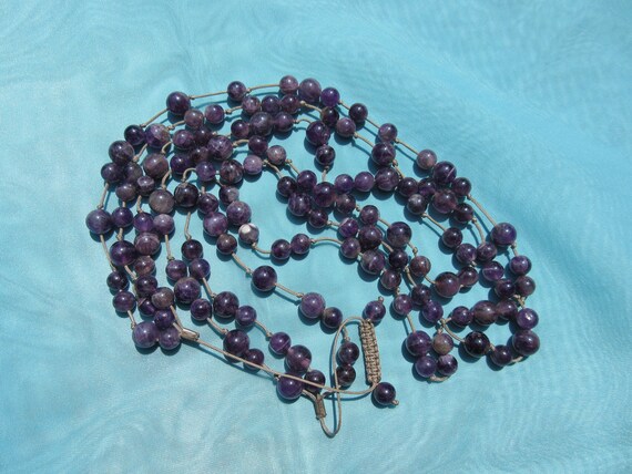 Knotted Silk Cord and Amethyst Triple Strand Bead… - image 5