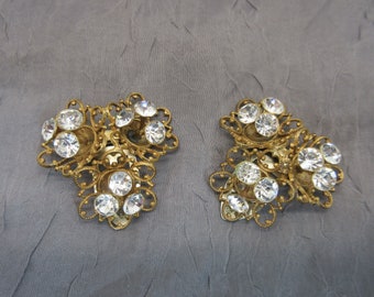 Brass and Rhinestone Lacy Shoe/Dress Clips