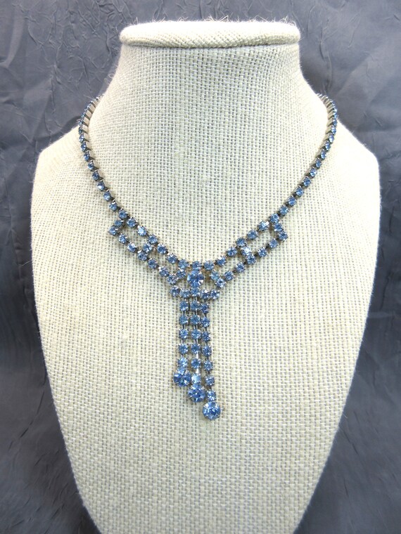 Vintage Blue Rhinestone Necklace - image 3