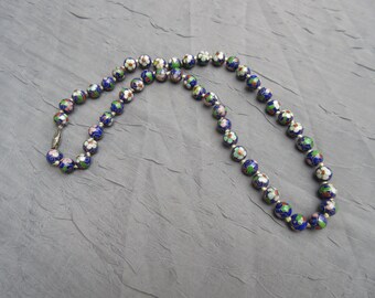 Blue Cloisonne Bead Necklace