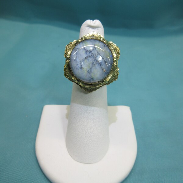 Vintage Whiting and Davis Blue Iridescent Cocktail Ring
