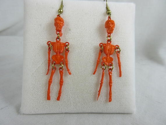 Tiny Orange Skeleton Dangle Earrings