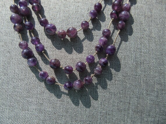 Knotted Silk Cord and Amethyst Triple Strand Bead… - image 2