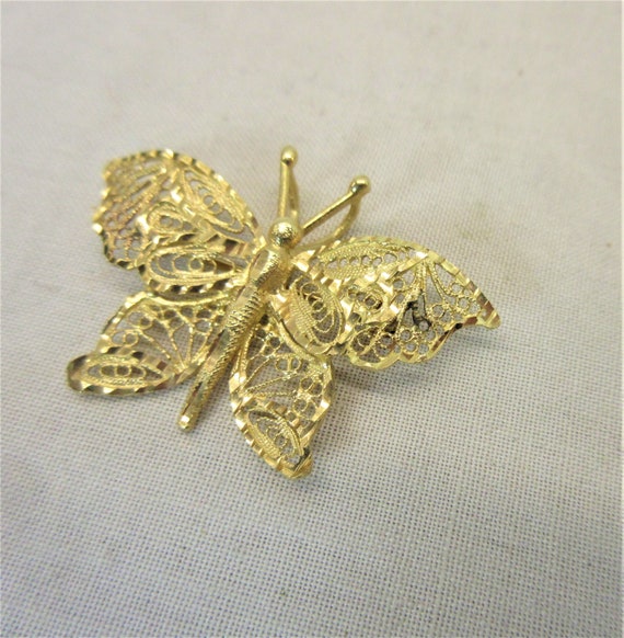 14K Gold Filigree Butterfly Pin/ Pendant - image 2