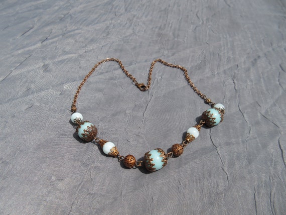 Copper and Blue Stone Bead Choker Necklace - image 3