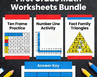 1st Grade Math Fact Worksheets with Strategies | Making 10, Doubles, Fact Families | Printable PDF