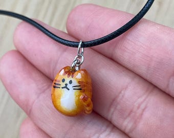 Orange Cat Charm Necklace, Adjustable, Kawaii Style Pendant, Cat Lover Accessory