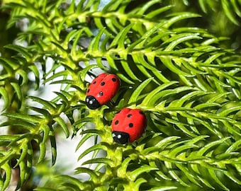 Handmade Polymer Clay Ladybug Stud Earrings, Whimsical Bug Jewelry