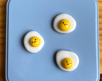 Set of 3 Handmade Polymer Clay Egg Magnets | Kawaii Kitchen Decor