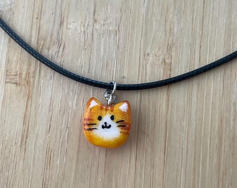 Orange Cat Charm Necklace, Adjustable Playful Kitten Pendant for Cat Lovers