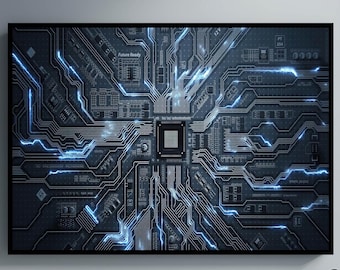 Futuristic Circuit Board Canvas Wall Art – Tech AI Processor Decor