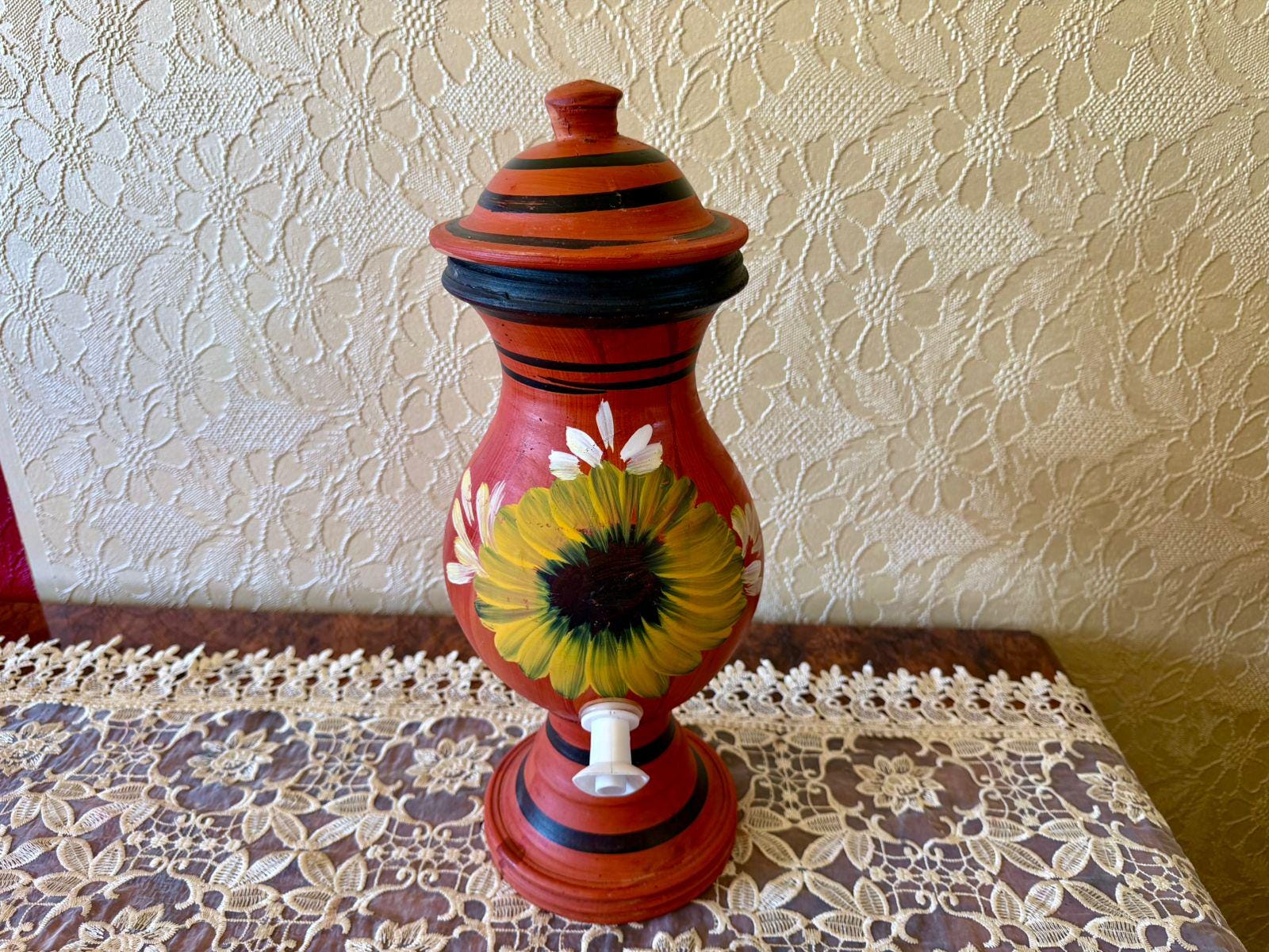 Cruche A Vin Ou Eau Gres Gris Decor Bleu