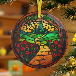 Wizard of Oz Stained Glass look Christmas Ornament, Wicked for good, Emerald City, Glass  Tree ornament, Yellow brick road ornament