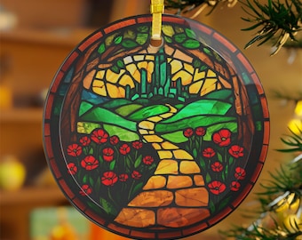 Wizard of Oz Stained Glass Look Ornament, Yellow Brick Road, Emerald City Christmas Tree