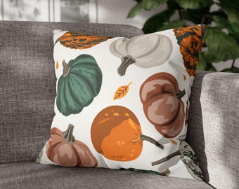 Fall Pumpkin Pillow Cover, Autumn Gourds Faux Suede Pillow