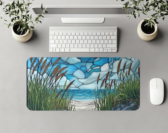 Sand Dune Beach Scene Desk Mat | Coastal Ocean Office Decor, Large Mouse Pad