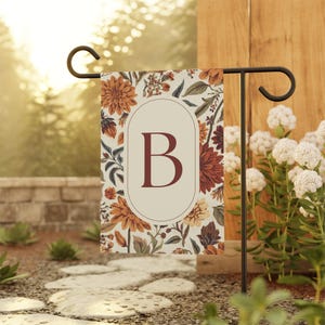 Monogram Autumn Harvest Floral Garden or House Flag , Fall Mum Floral Design
