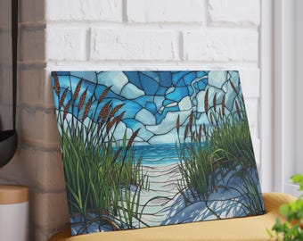 Stained Glass Beach Cutting Board | Coastal Kitchen Decor