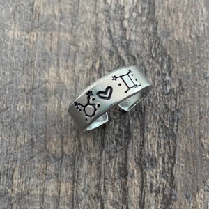 Zodiac Sign Couple Ring  Hand Stamped Ring- Capricorn Aquarius Pisces Aries Taurus Gemini  Cancer Leo Virgo Libra Scorpio Sagittarius