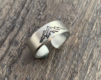 Mountain Ring- Hand Stamped Aluminum Ring