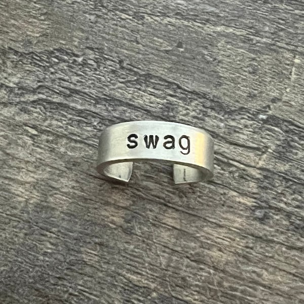 Swag Ring -Hand Stamped Aluminum Ring- You Choose the Font