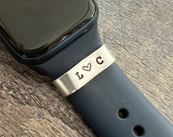 Hand Stamped Initials Watch Band Charm: Personalized Aluminum Tag