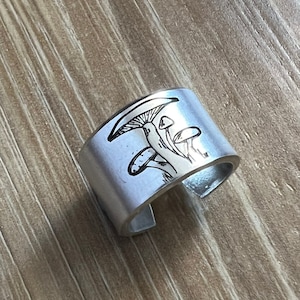 Wide Mushroom Ring- Hand Stamped Aluminum Ring
