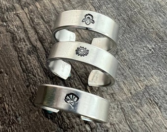 Birth Flower Hand Stamped Skinny Aluminum Ring