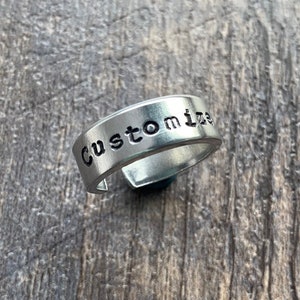 Personalized Hand Stamped Aluminum Ring: Custom Quote, Names, Dates