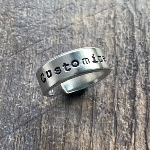 Personalized Hand Stamped Silver Skinny Ring- You Choose the Phrase and Font- Add Names, Dates, Quotes- Can have Hidden Message