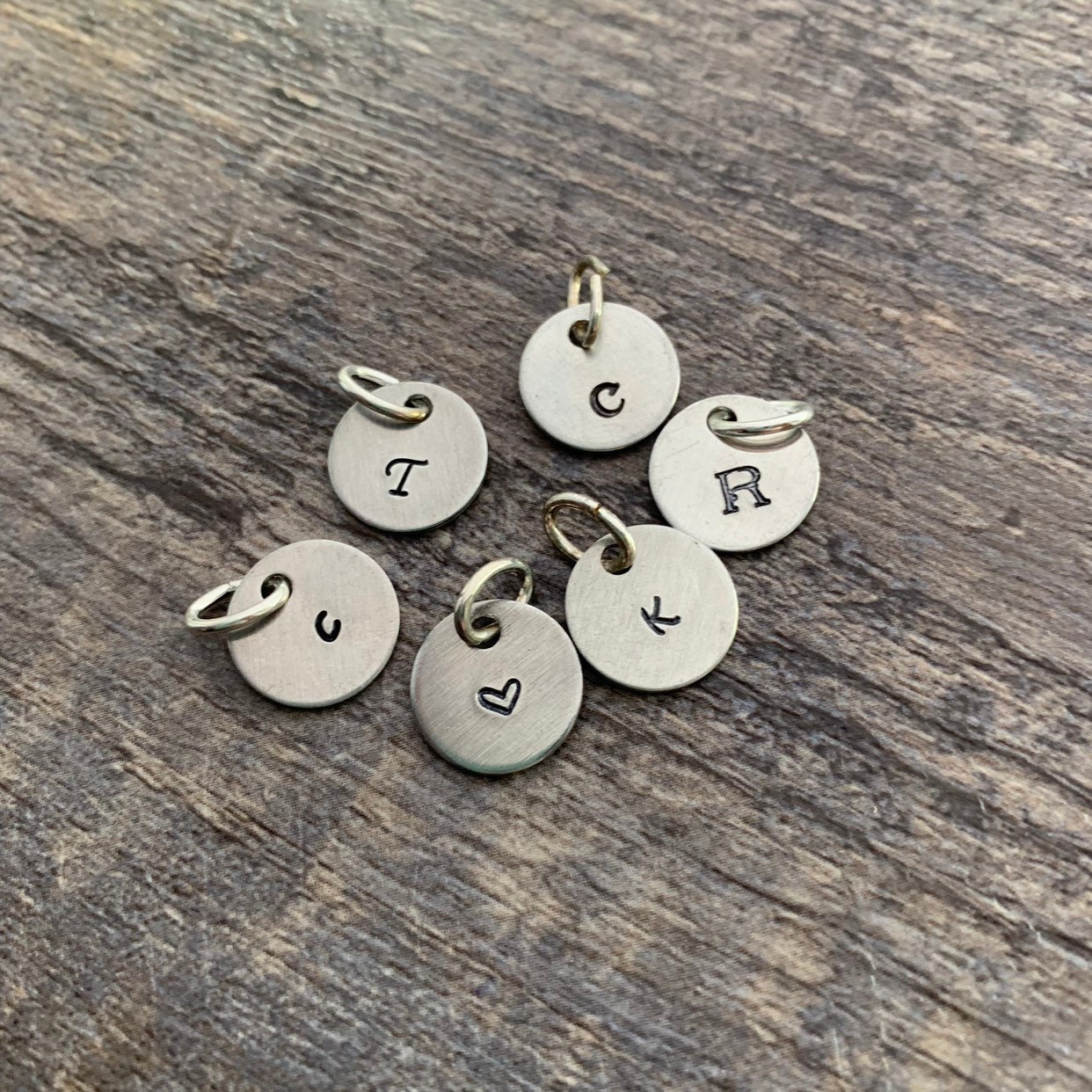 Custom Hand Stamped Aluminum 1/2 inch Initial Charm