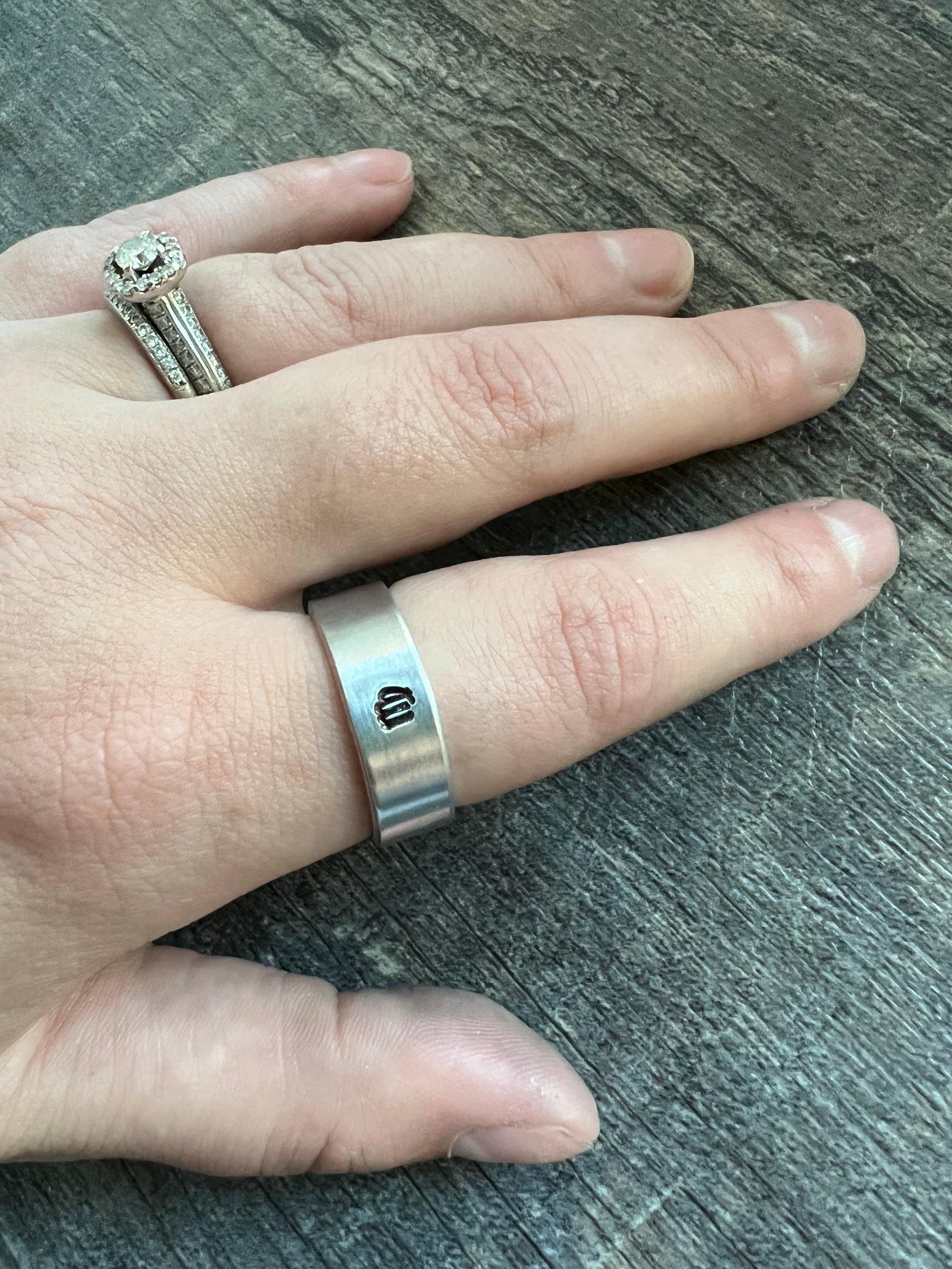 Personalized Zodiac Sign Aluminum Ring: Hand Stamped Name, view 3