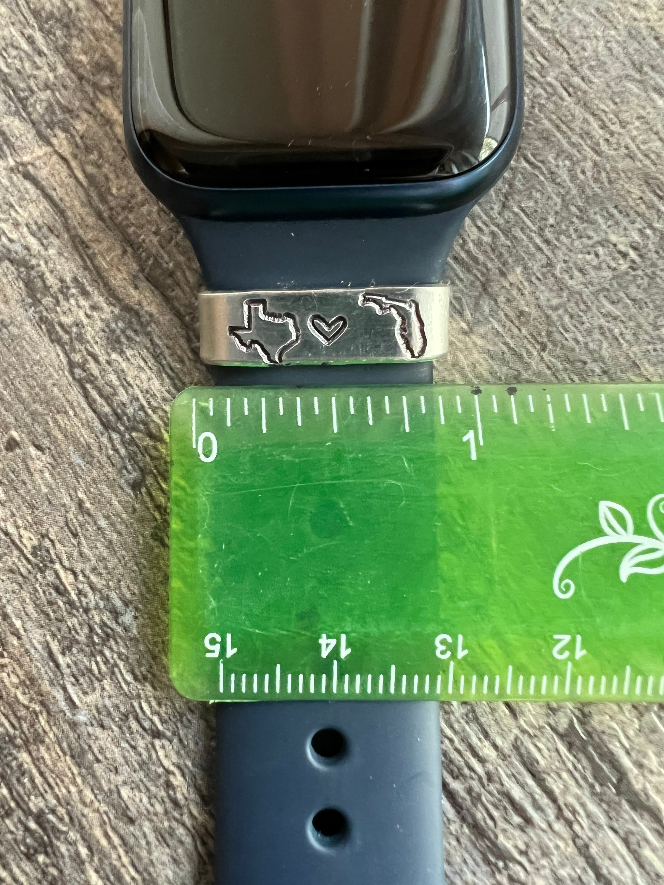 Hand Stamped State Watch Band Charm: Aluminum Smart Watch Tag, view 3
