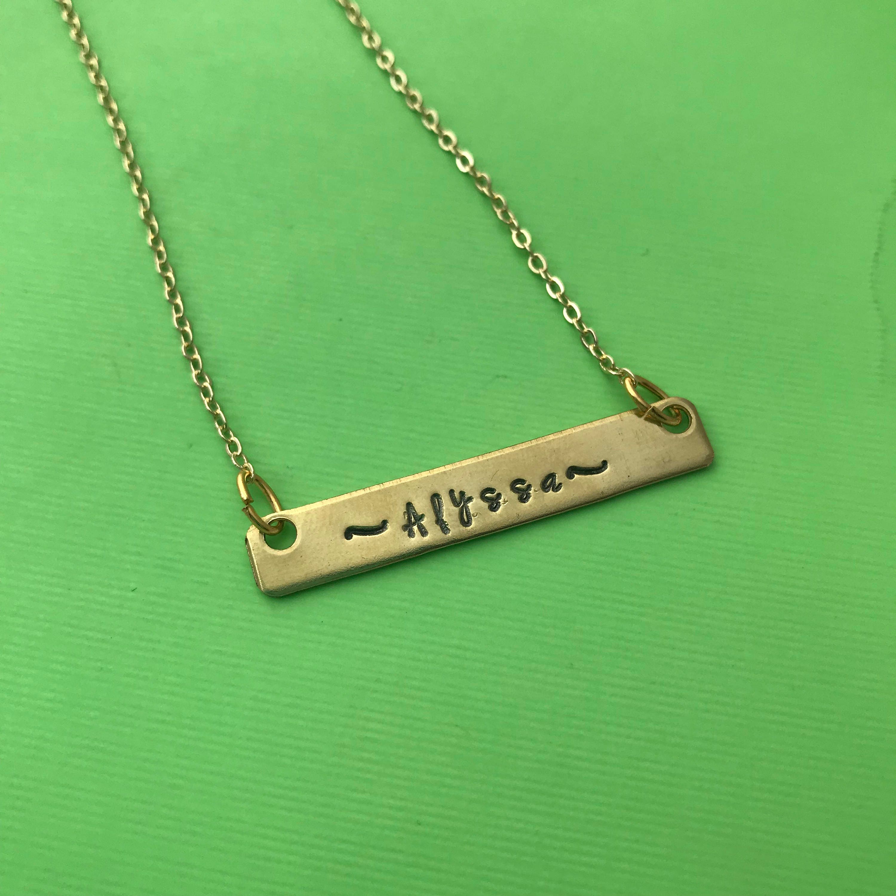 Bridesmaid Personalized Bar Necklace- Custom Hand Stamped Brass or Aluminum - Add Their Name, view 3