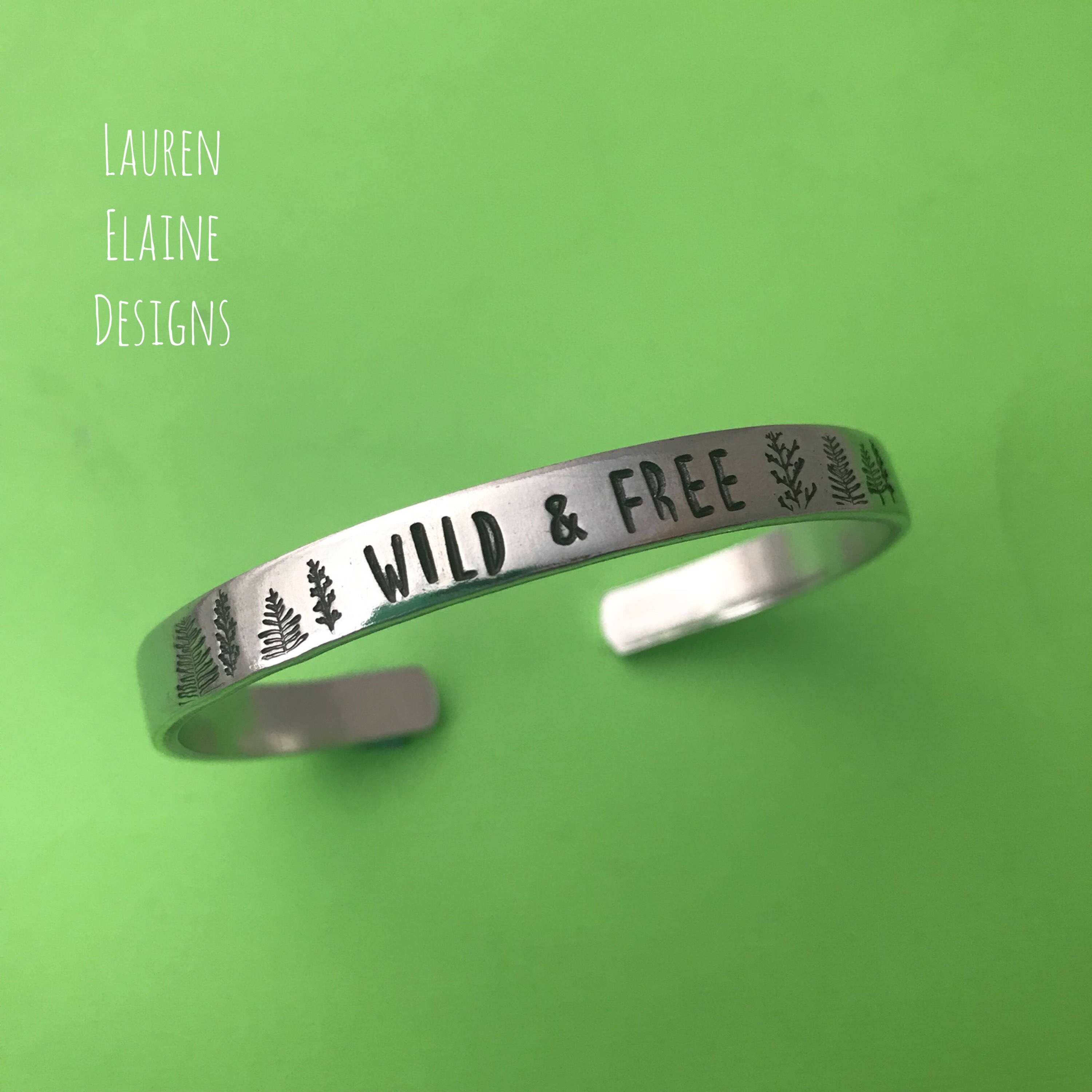 Wild and Free- Hand Stamped Cuff Bracelet- Aluminum, Copper, Brass, or Sterling Silver, view 2