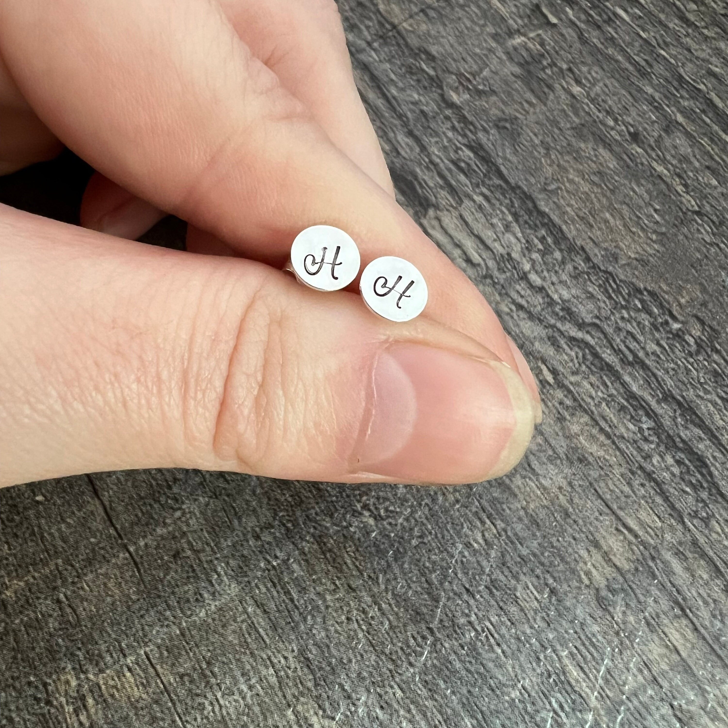 Sterling Silver Initial Stud Earrings, view 4