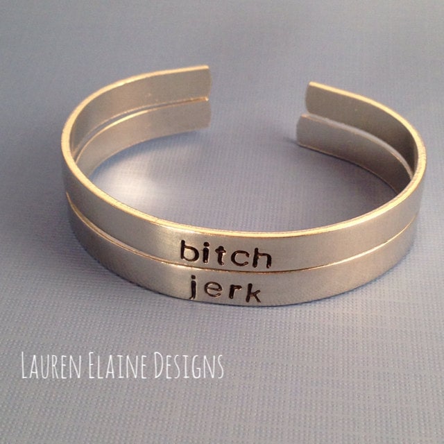 Bitch Jerk -Custom Hand Stamped Bracelet Set- You Choose the Font, view 3