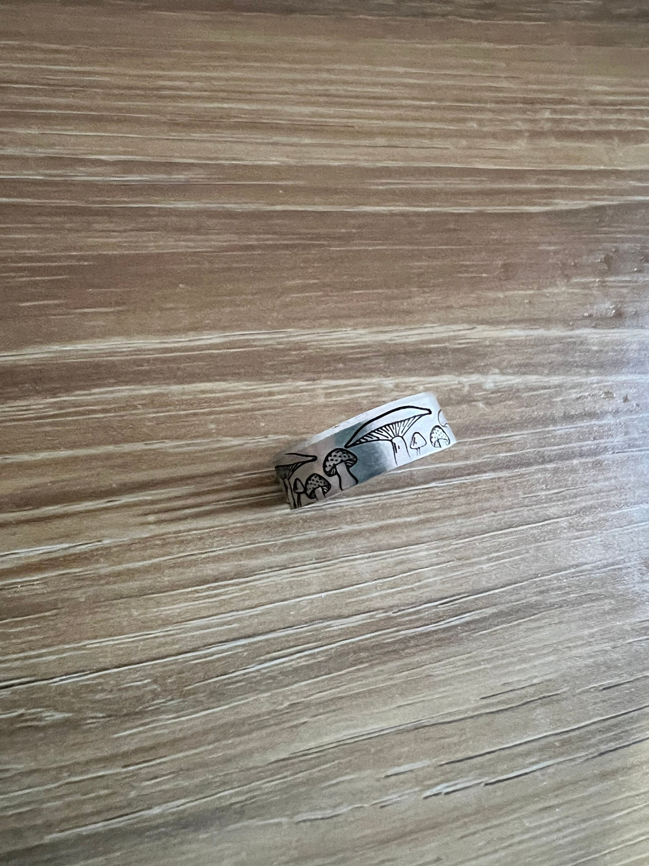 Mushrooms Design Ring- Hand Stamped Aluminum Ring, view 2