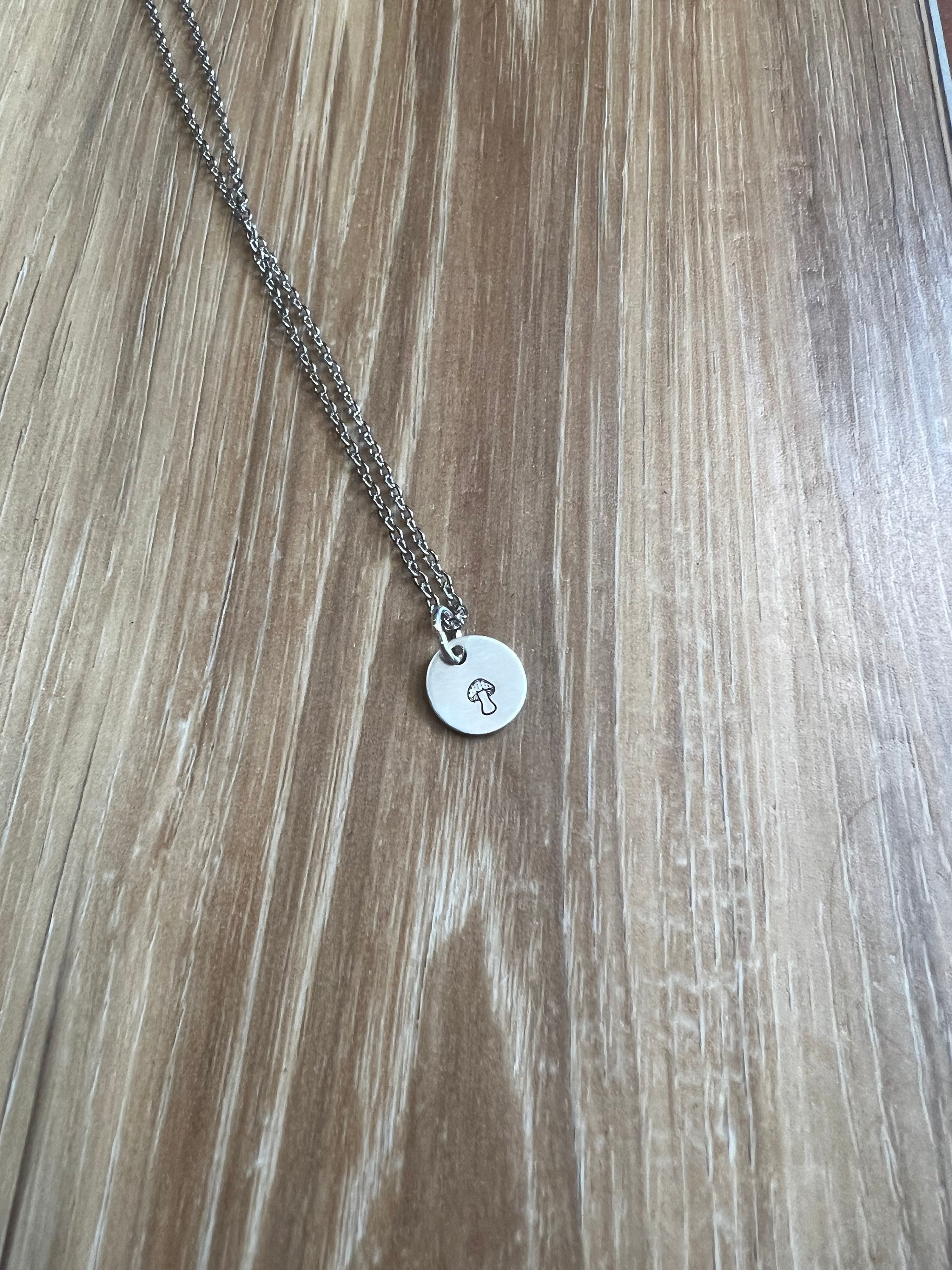 Mushroom Charm Necklace- Hand Stamped, view 3