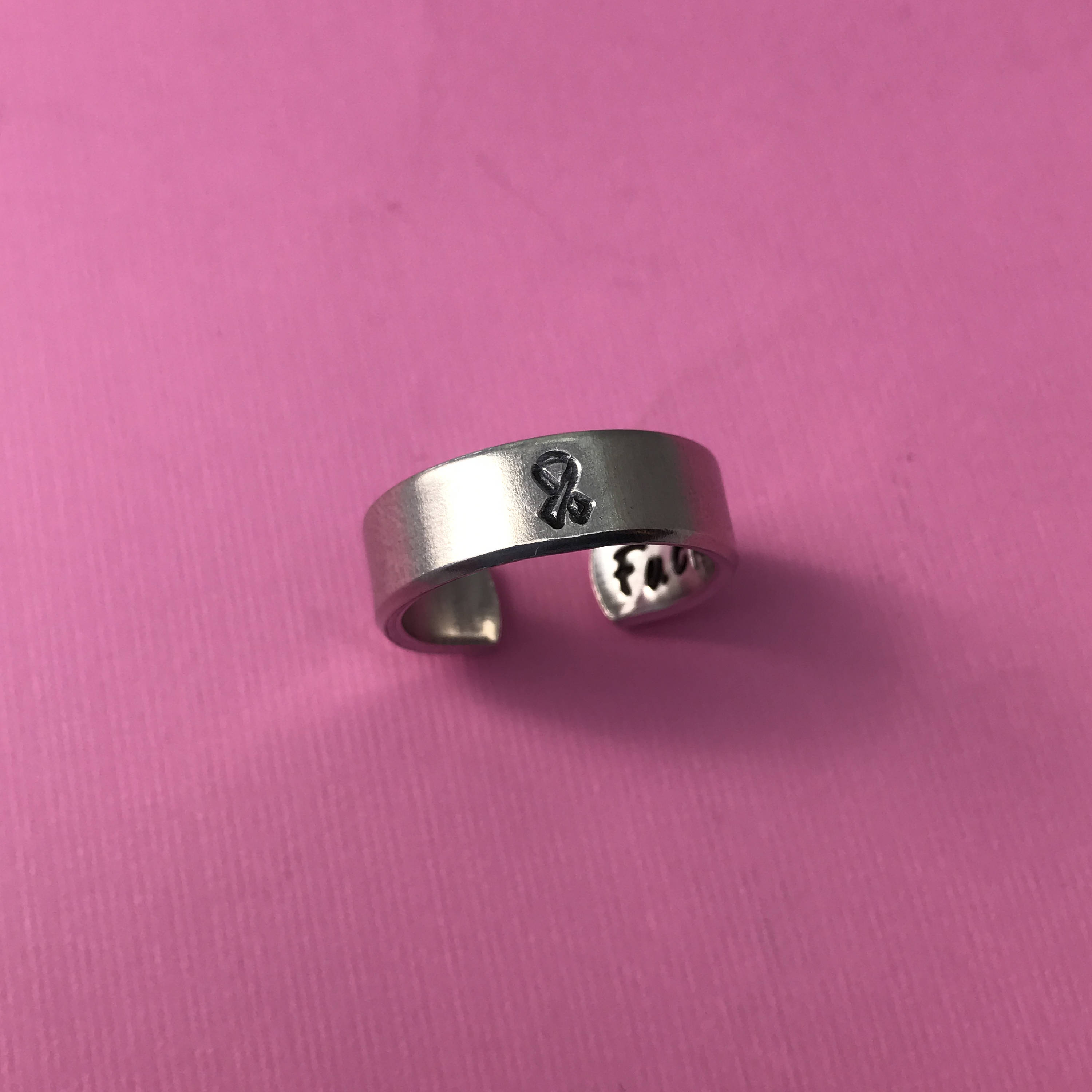F-ck Cancer Ring- Awareness Ribbon- Hand Stamped Aluminum Ring- You Choose the Font, view 4