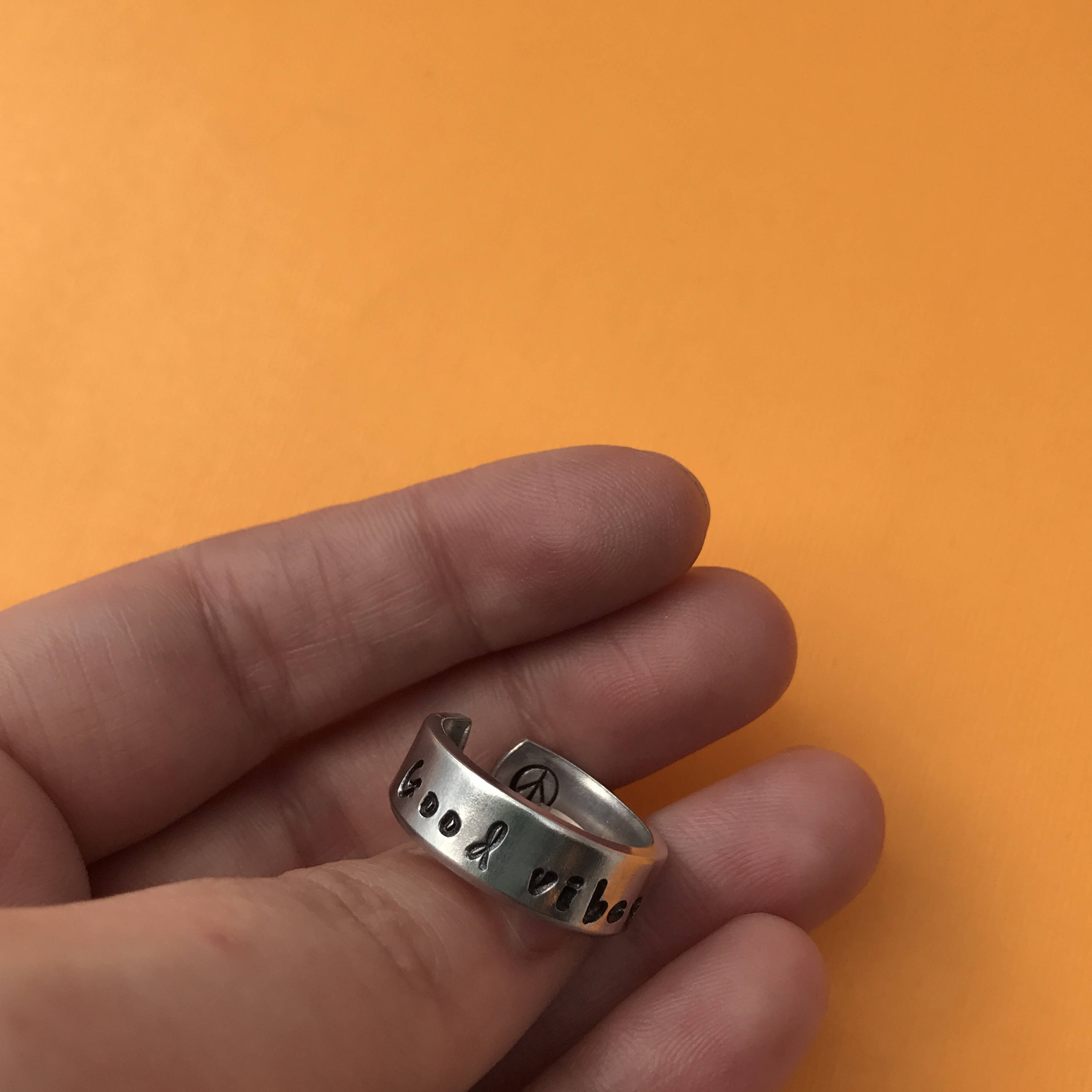 Good Vibes Only- Hand Stamped Aluminum Ring- You Choose the Font, view 3