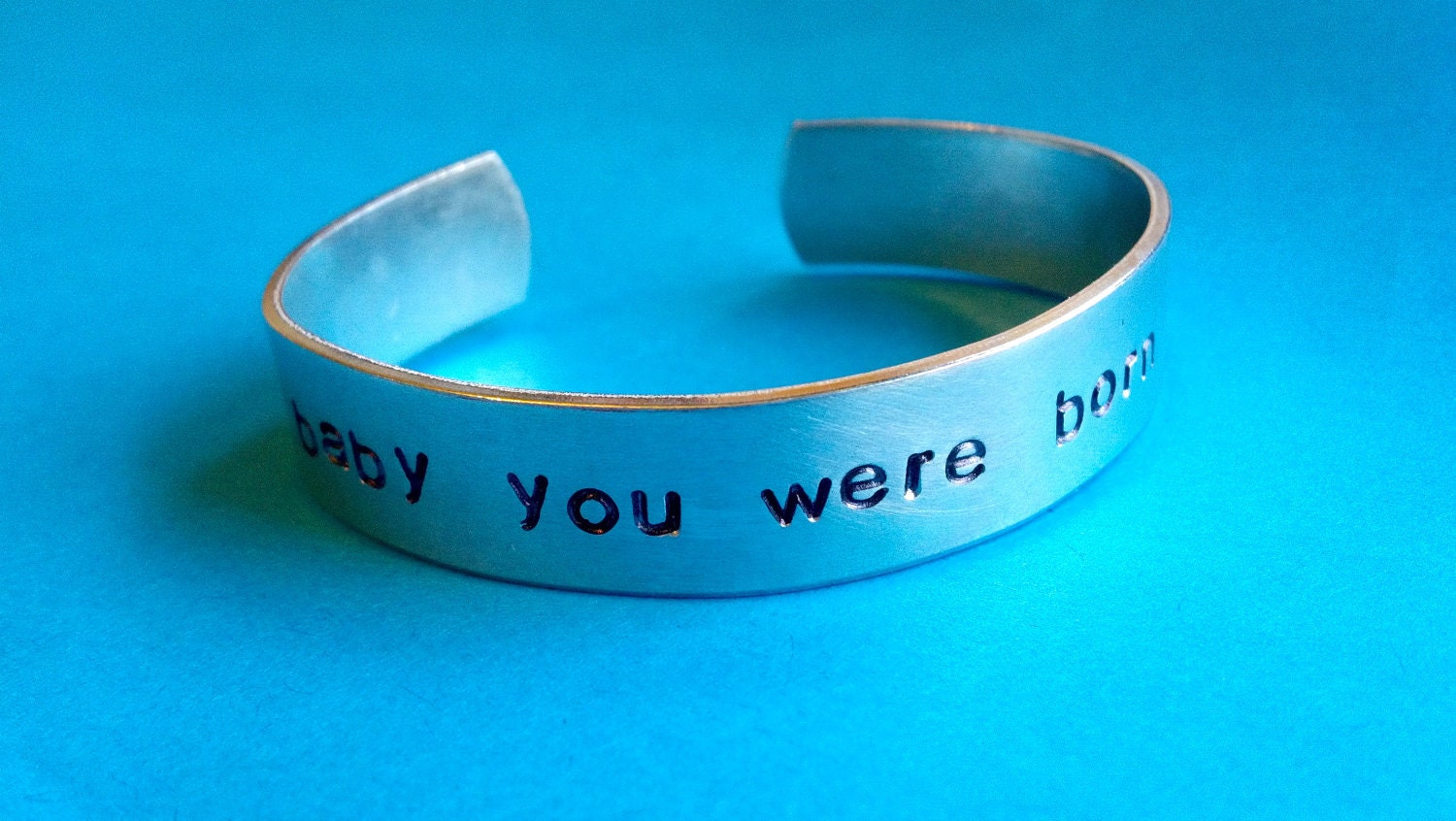 Custom Hand Stamped Aluminum 1/2 inch Wide Bracelet- Great for Men -Add Your Own Phrase, view 3