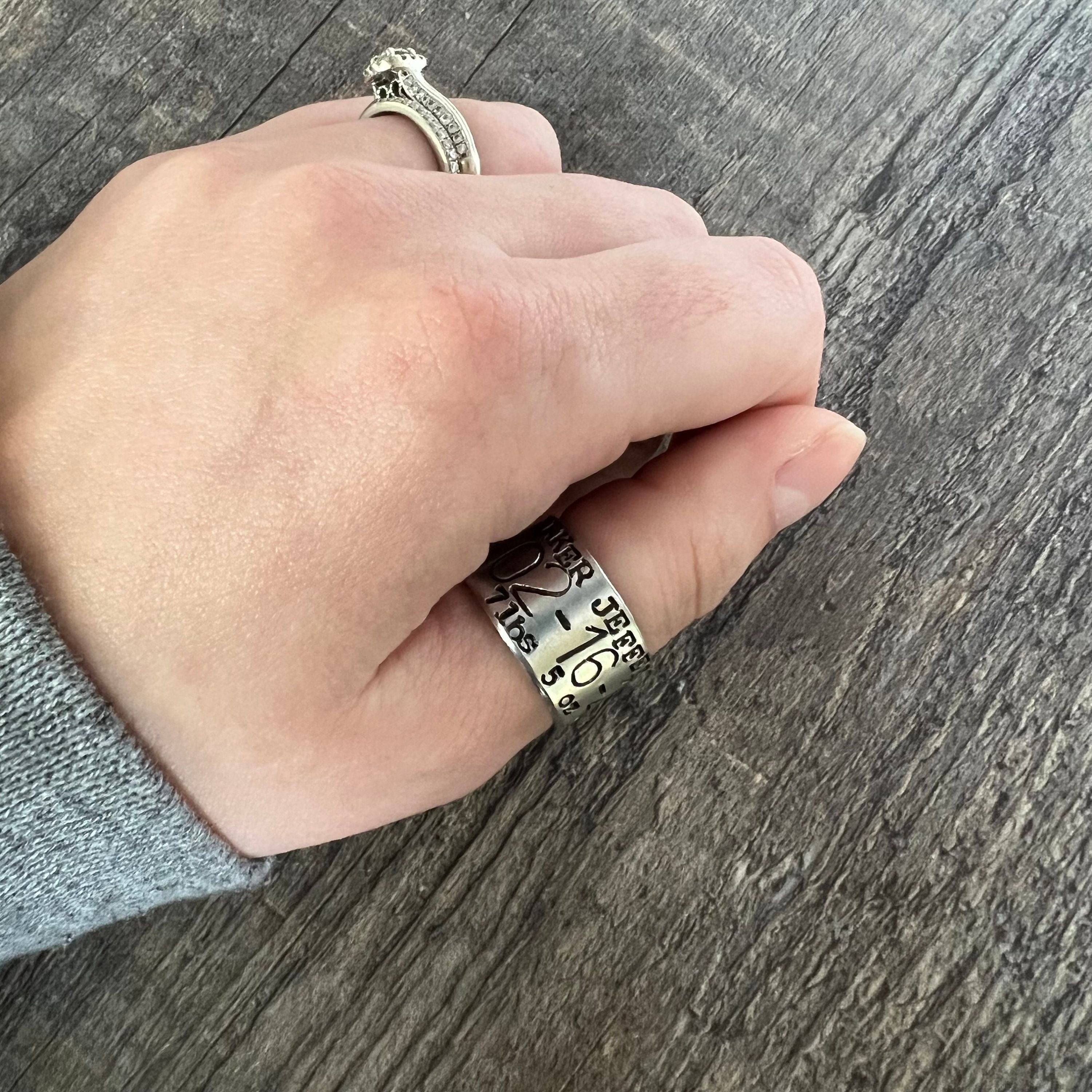 Custom Duck Band Style Ring-  Hand Stamped Aluminum Ring- Personalized Baby Name, Anniversary Gift for Him, view 4