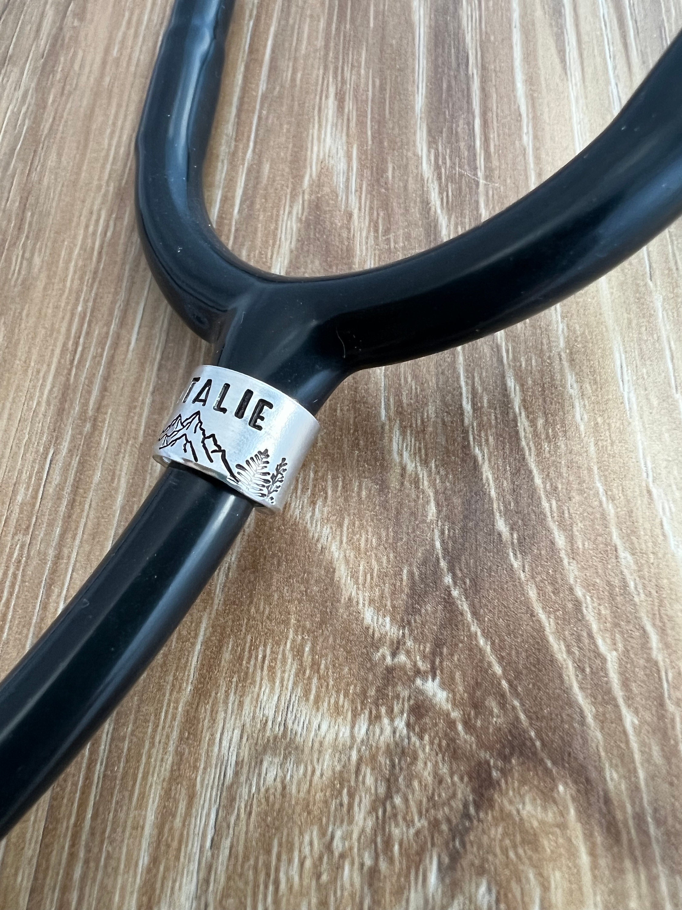 Hand Stamped Mountain Stethoscope ID Tag - Custom Nurse Gift, view 3