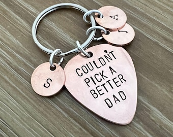 Couldn't Pick A Better Dad-Hand Stamped Guitar Pick With Initials- In Brass, Copper, or Aluminum- Father's Day, Dad, Daddy, Gift