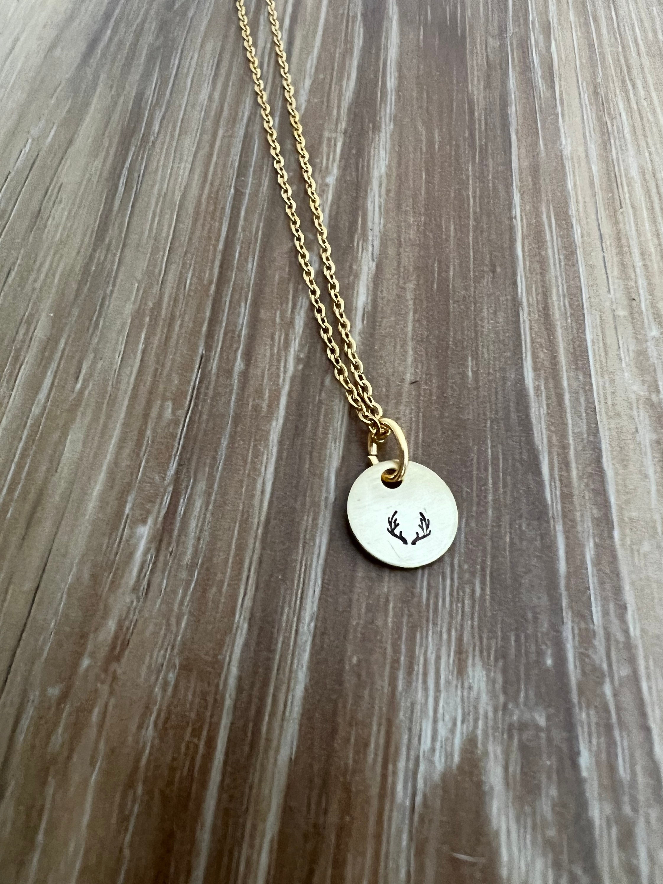 Antler Charm Necklace- Hand Stamped
