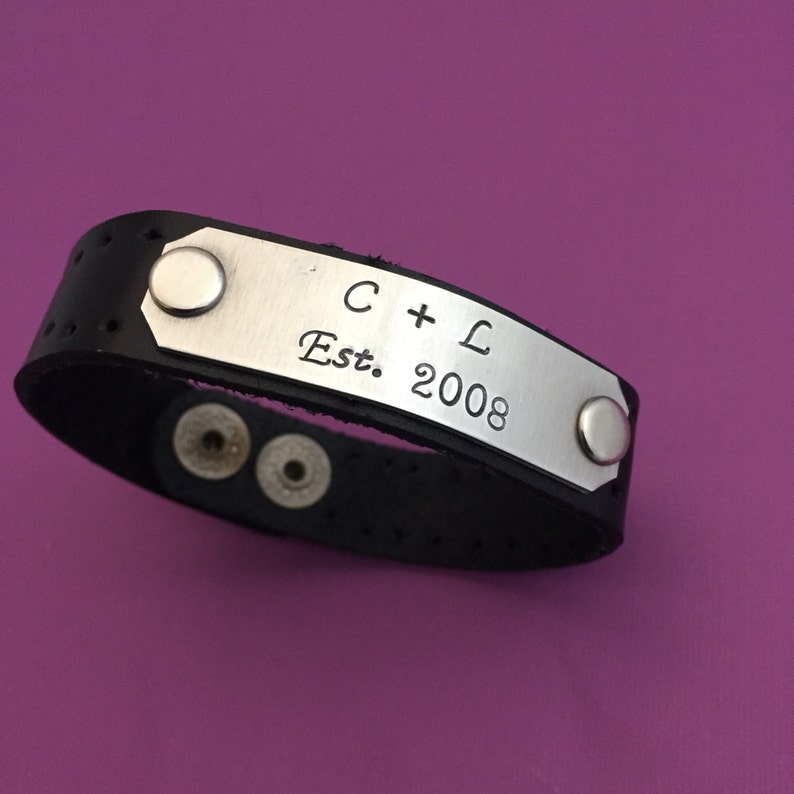 Custom Hand Stamped Leather Bracelets with Aluminum Charm Etsy