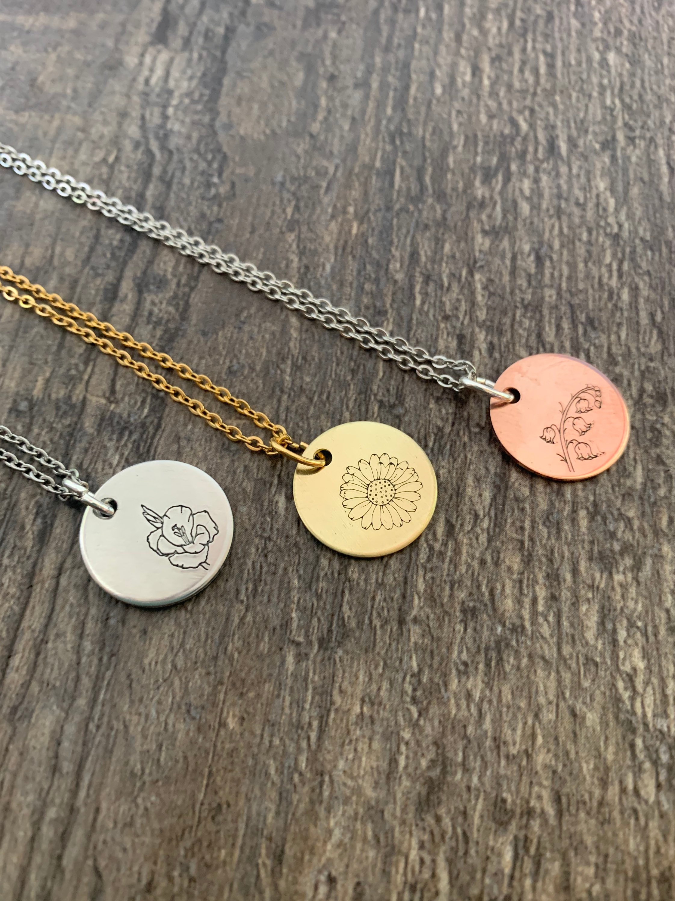 Birth Flower Necklace - Aluminum Brass or Copper Charms, view 2