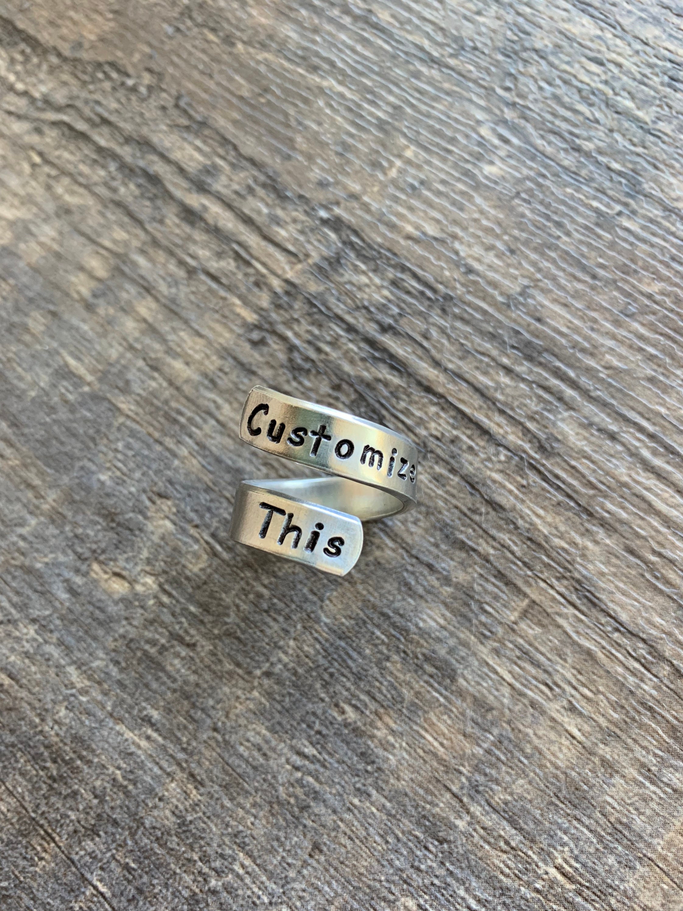 Custom Hand Stamped Aluminum Spiral Ring: Personalized Phrase