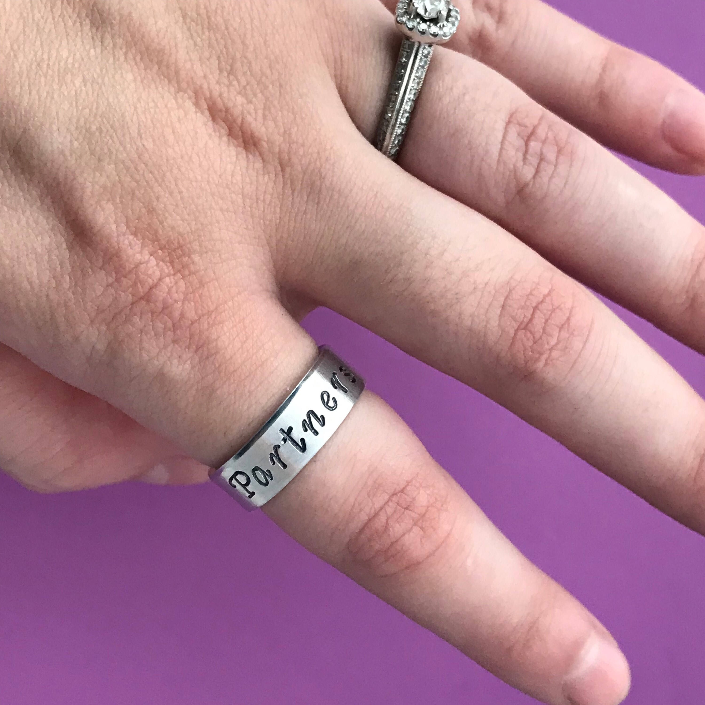 Partners in Crime- Aluminum Hand Stamped Ring Set- Best Friend Ring Gift Set, view 3